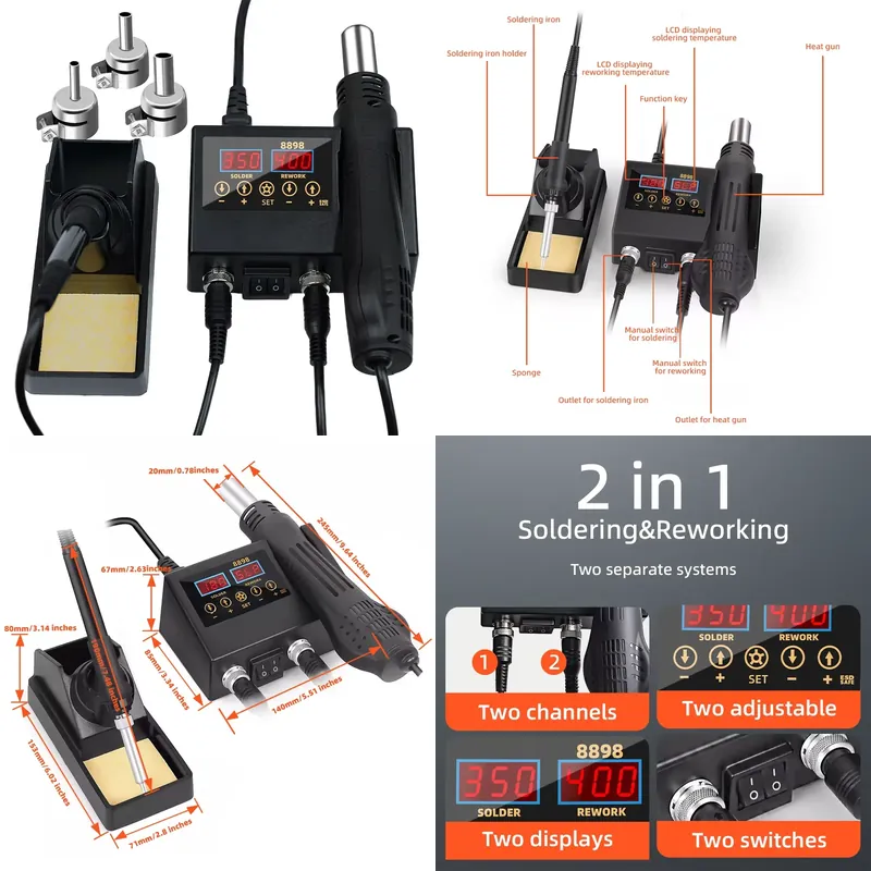 Smd Rework Station Hot Air Soldering 2 In 1 - Паяльная станция 2-в-1 с цифровым дисплеем