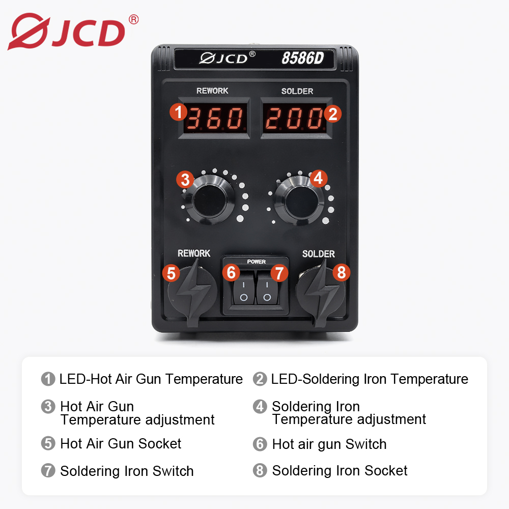 JCD 8586D Паяльная станция 2-в – обзор и цена Smd Rework Station Hot Air Soldering 2 In 1