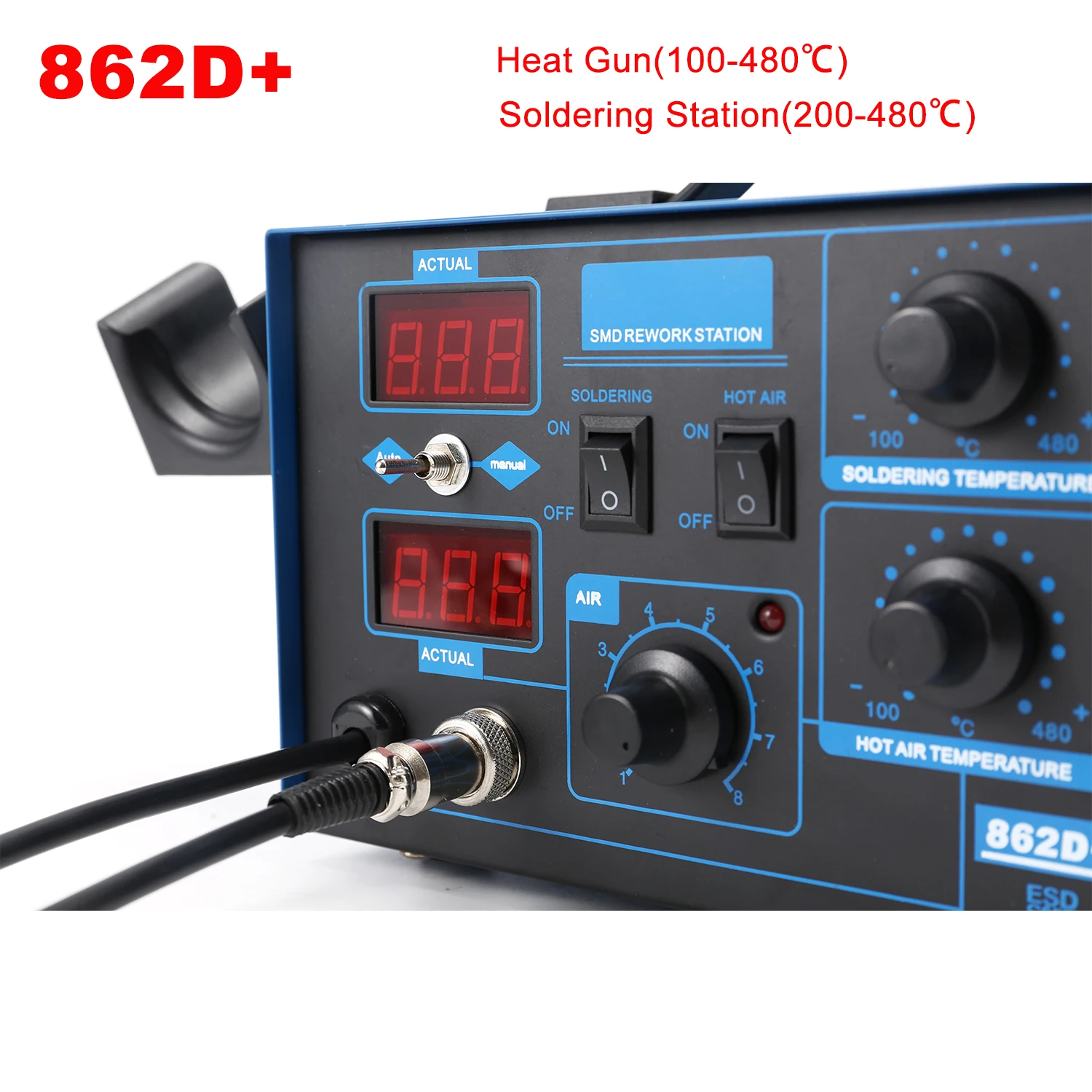 Паяльная станция 862D+ 2 в 1,  – обзор и цена Smd Rework Station Hot Air Soldering 2 In 1